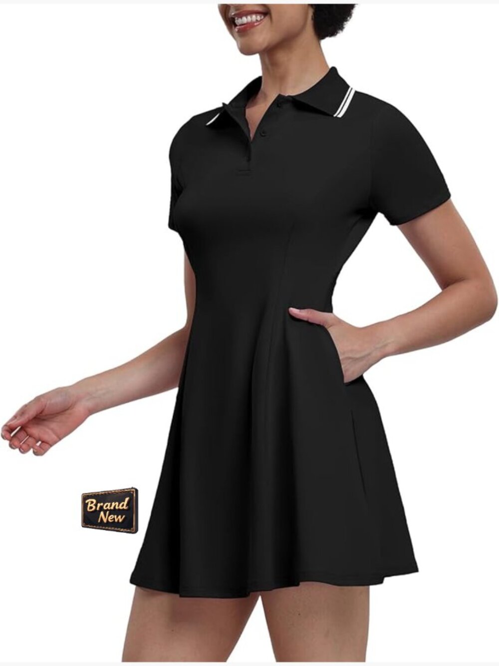 Short Sleeve Tennis Dress With Shorts Built-In Athletic Workout Golf Dress